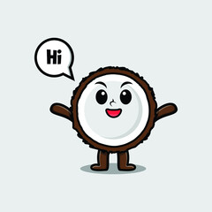 Cute cartoon Coconut character with happy expression in modern style design 