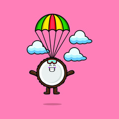 Cute mascot cartoon Coconut is skydiving with parachute and happy gesture cute modern style design