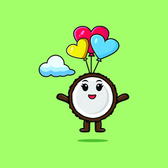 Cute cartoon Coconut mascot is skydiving with balloon and happy gesture cute modern style design 