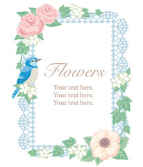 お花と鳥のフレーム。ベクターイラスト素材