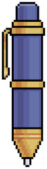 Pixel art pen vector icon for 8bit game on white background
