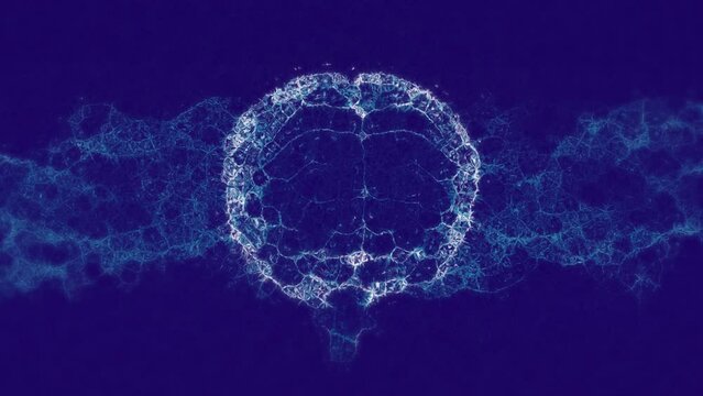 Animation of digital brain model over blue background