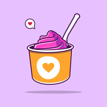 Cute Ice Cream Cup With Love Cartoon Vector Illustration. Food and Beverage Concept Vector. Cartoon images for icons, coloring books, backgrounds, and more. Flat Cartoon Style
