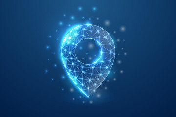 Location pin 3d symbol in blue low poly style. Gps navigation, map pointer design concept illustration. Online delivery polygonal wireframe.