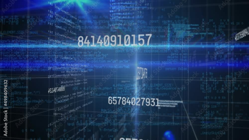 Poster animation of data processing over light trails on black background