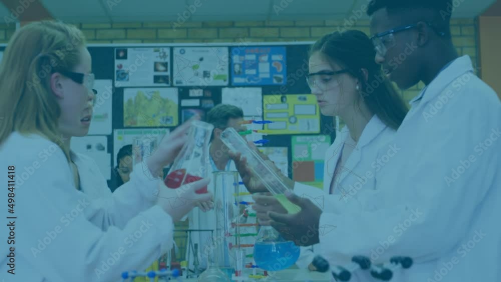 Poster animation of moving shapes over diverse students in lab