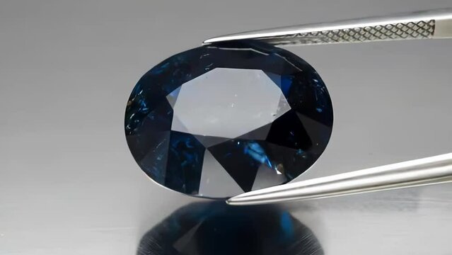 natural dark blue tourmaline indicolite oval cut in the tweezers