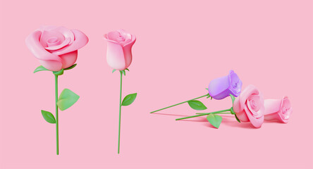 3d cute rose bud element set