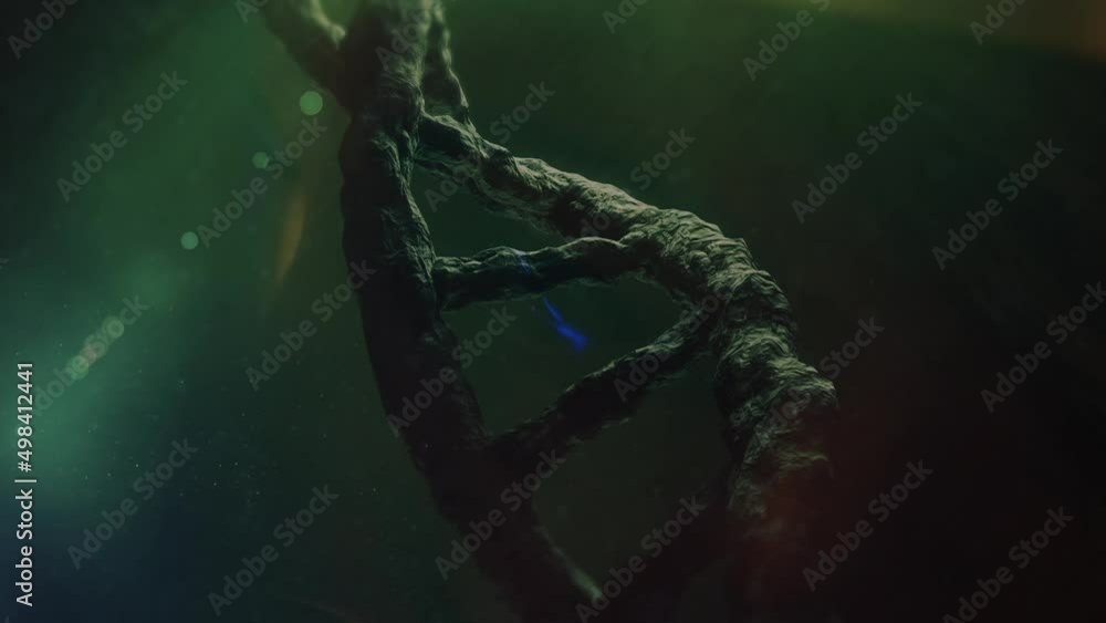 Poster animation of spinning dna string over dark background