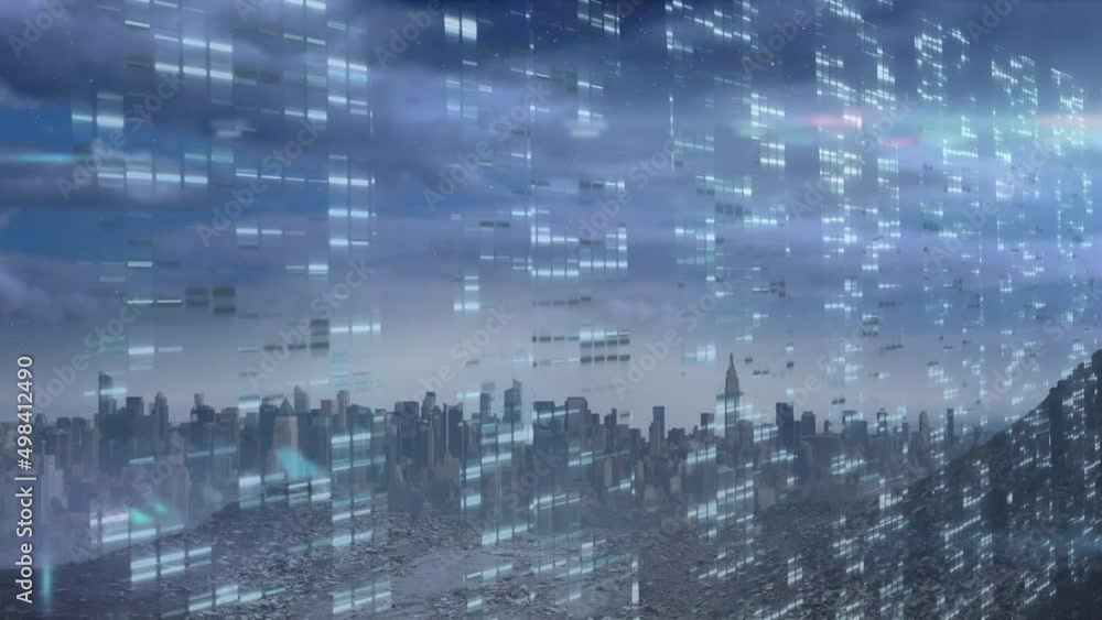 Poster animation of data processing over blue background