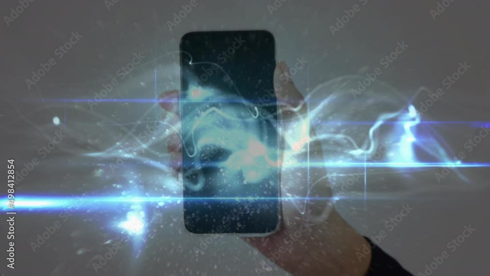 Aufkleber animation of network of connections over men using smartphone