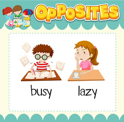 Education word card of English opposites word