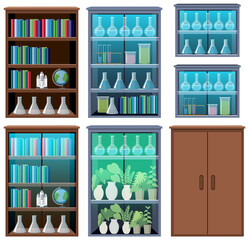 Set of different science shelves