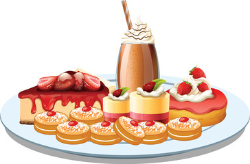 Set of various strawberry desserts