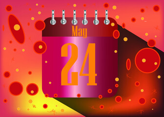 24 May. Calendar icon for the days of the month with fire and hot flames