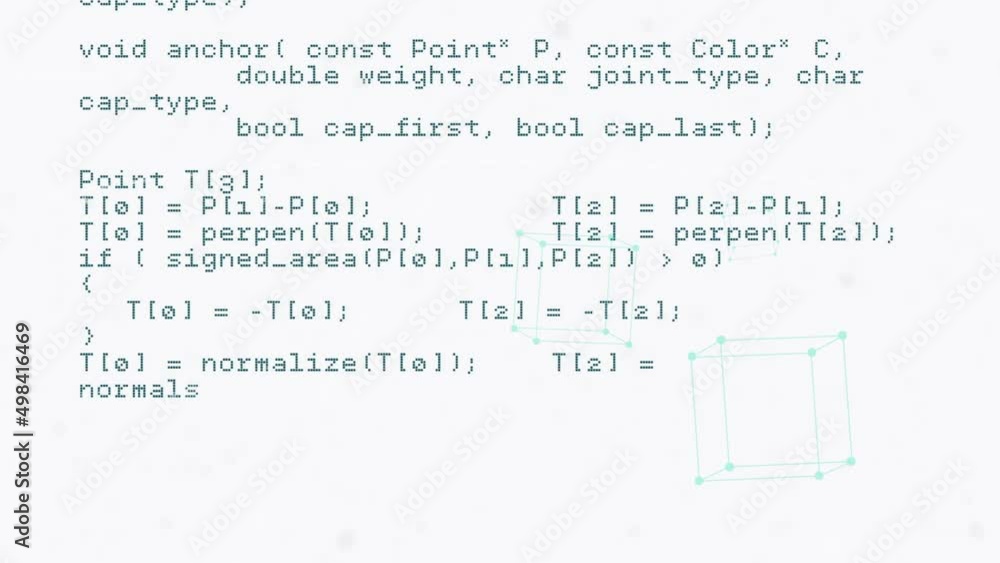 Poster animation of computer code processing on white background