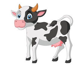 Cute baby cow cartoon on white background