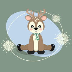Cute sika deer on winter background