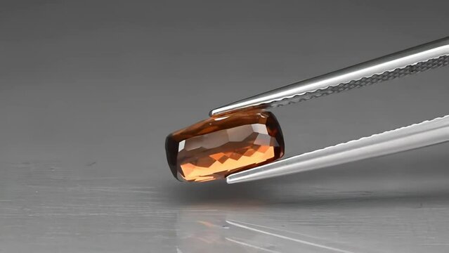 natural gemstone brown zircon cushion cut in the tweezers