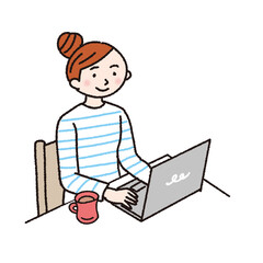 パソコンをする女性のシンプルなイラスト
