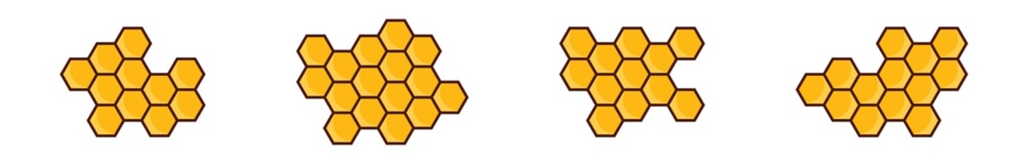 Honeycomb icon set. Yellow honeycomb symbol. Honeycomb geometric Hexagons. Vector illustration