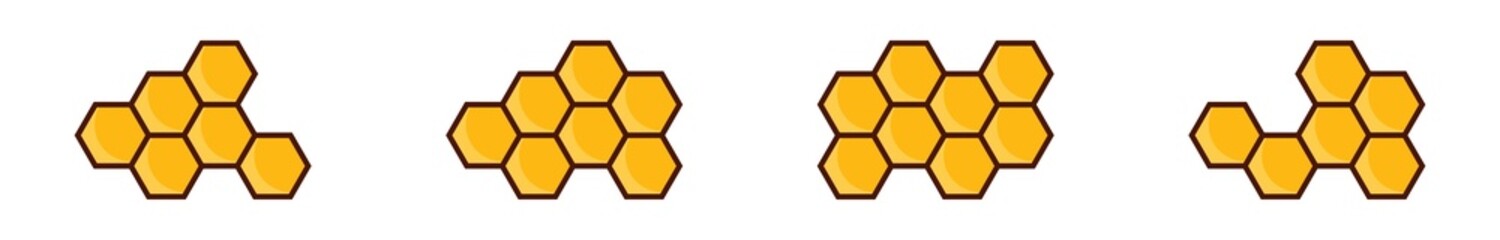 Honeycomb icon set. Yellow honeycomb symbol. Honeycomb geometric Hexagons. Vector illustration