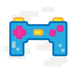 Cute Square Blue Joystick Gamepad With Colorful Buttons Flat Design Cartoon for Shirt, Poster, Gift Card, Cover or Logo