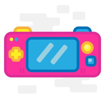 Cute Square Dark Pink Handheld Console or Gamebot Joystick Gamepad Flat Design Cartoon for Shirt, Poster, Gift Card, Cover or Logo
