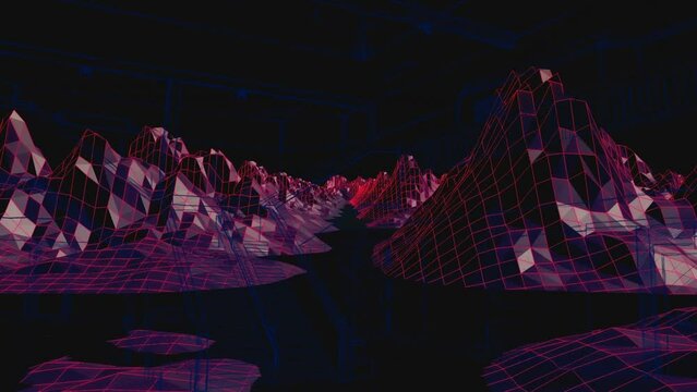 Animation of moving metaverse landscape on black background