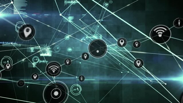 Animation of network of connections with icons over statistics