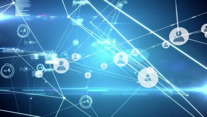 Animation of network of connections with people icons over glowing spots