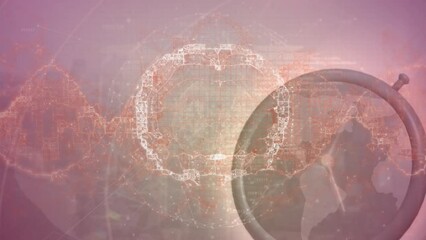 Animation of waves, rotating brain and clock moving on light purple background - Powered by Adobe