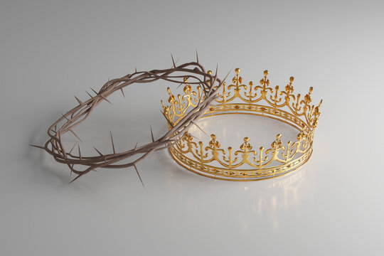 Crown of thorns and crown of gold of Jesus religion concept