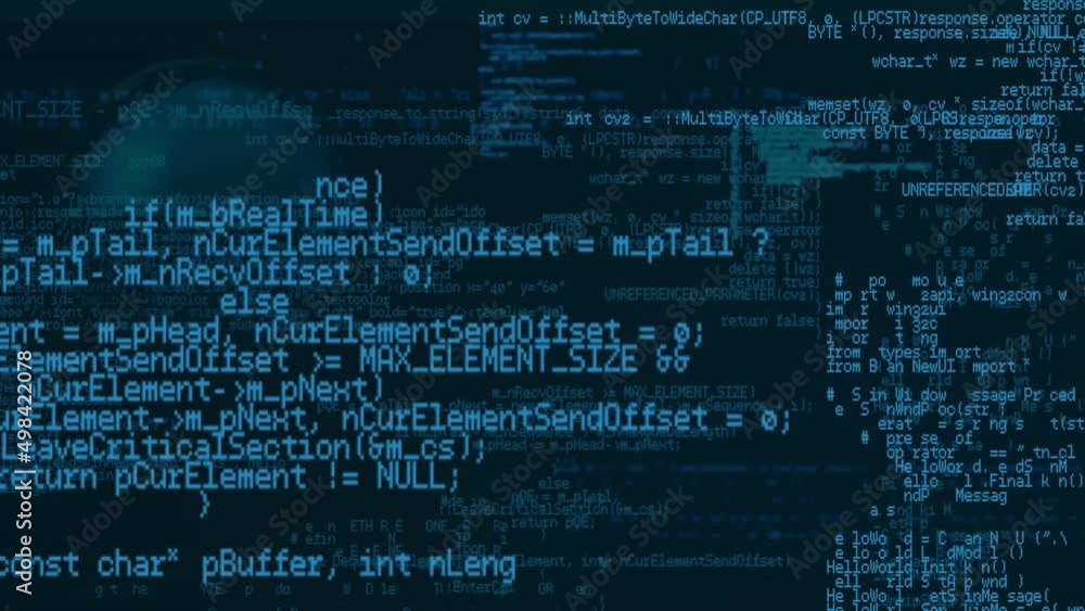 Poster animation of computer code processing on navy background
