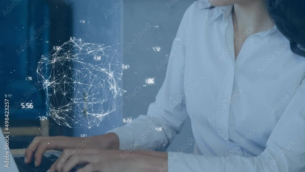 Aufkleber animation of data processing and globe over woman using laptop