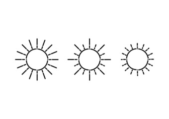 illustration of the sun of three different types in dotted line style, on a white background