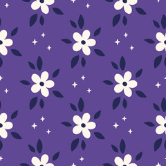 Stoffe zum Nähen Floral vector seamless pattern. Flower and star on very peri background. Modern drawing. Creative botanical fabric print, digital paper, textile design, kids and baby clothes, apparel, scrapbooking.