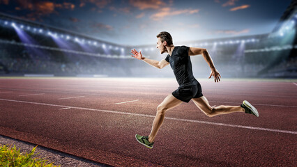 Obraz na płótnie Canvas Man in sportwear running . Mixed media