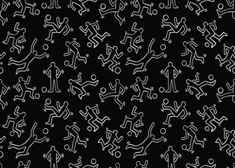 Doodle soccer players seamless pattern.  Vector illustration background. 