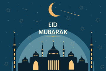 Eid Mubarak or Ramadan Kareem Islamic  card design with crescent moon and stars on color background design concept illustrator vector © SecretCanvas