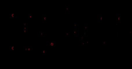 Animation of digital computer and currency symbols and data processing on black background - Powered by Adobe