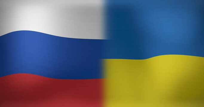 Animation of moving and floating flags of russia and ukraine