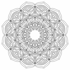 Coloring page for adults. Round lace mandala ornament in ethnic style. Intricate lace pattern for coloring.