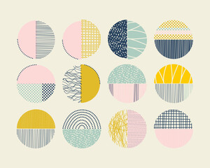 Stylish print, illustration with shapes, circles. Vector design elements for design.