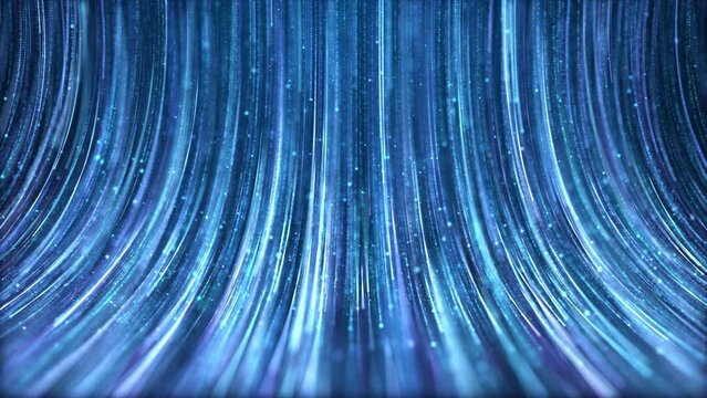 Blue particles streaks flow is a spectacular motion, luxury blue particle stripes keep falling. Elegant particle rain, gorgeous awards ceremony video, party performance stage screen background.