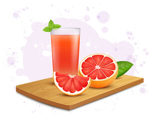 Half piece of Grapefruit vector illustration with grapefruit slices and Juice 