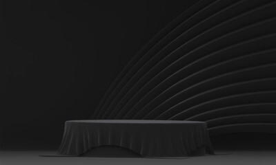 Abstract black stage podium decoration suitable for products.3D rendering