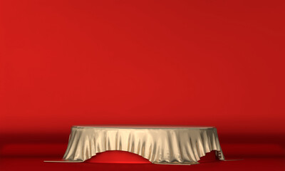 Red stage podium decoration suitable for products.3D rendering