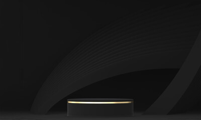 Abstract black stage podium decoration suitable for products.3D rendering
