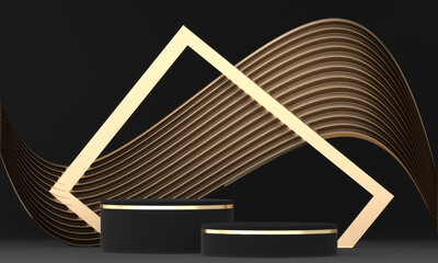 Abstract black stage podium decoration suitable for products.3D rendering
